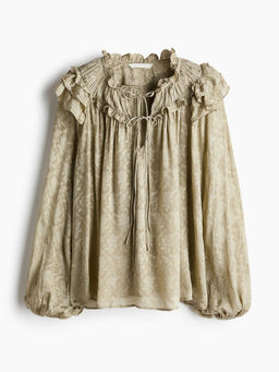 H&M - Women Green Frill-Trimmed Tie-Detail Blouse