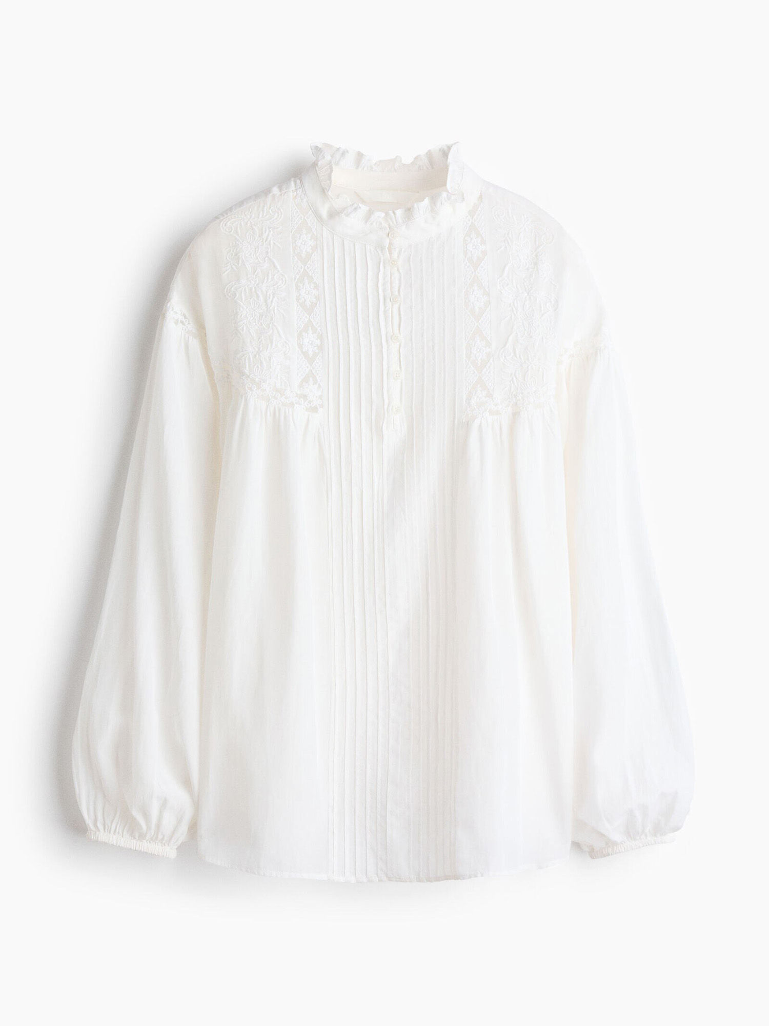 h&m Women White Lace-Inset Balloon-Sleeved Blouse-picture-31