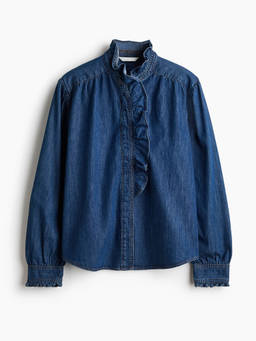 H&M - Women Blue Frill-Trimmed Denim Blouse