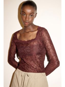 H&M - Women Red Long-Sleeved Lace Top