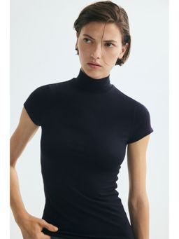 H&M - Women Blue Turtleneck Viscose Top