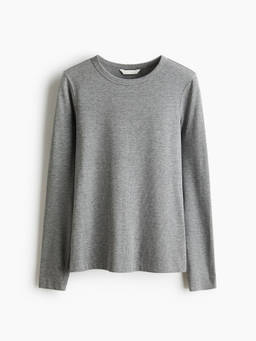 H&M - Women Grey Long-Sleeved Ribbed Top