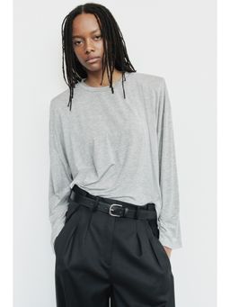 H&M - Women Grey Shoulder-Pad Viscose T-Shirt