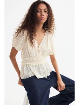 H&M - Women White Puff-Sleeved Peplum Blouse