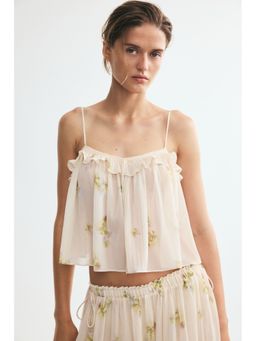 H&M - Women Beige Crinkled Tie-Detail Crop Top