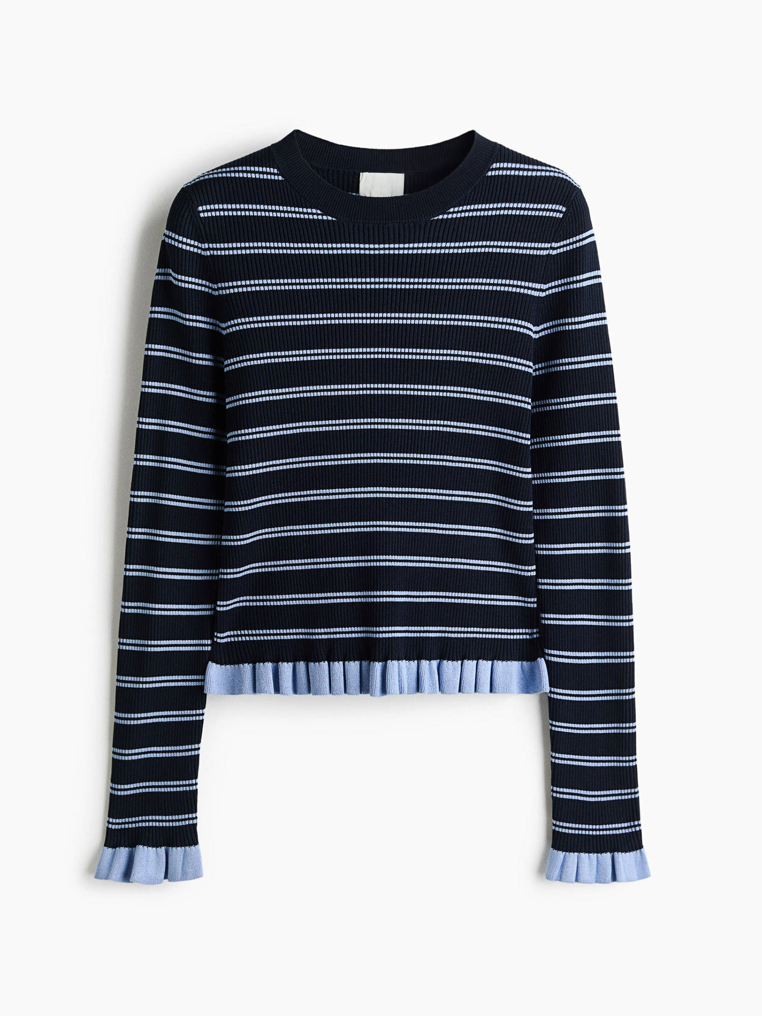 Buy H&M Women Blue Frill-Trimmed Rib-Knit Top (XS) Online