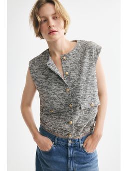 H&M - Women Grey Oversized Boucl-Knit Waistcoat
