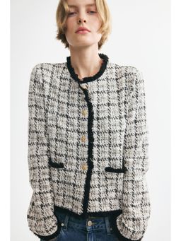 H&M - Women White Fringed Boucl-Knit Jacket