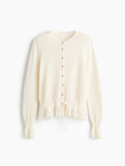 H&M - Women White Lace-Trimmed Tie-Detail Cardigan