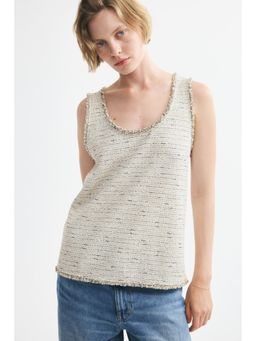 H&M - Women Off White Fringed Boucl-Knit Vest Top