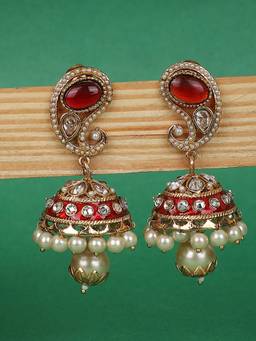 Anika's Creations - Classic Pearl Gold Plated Blue Jhumki/ Jhumka