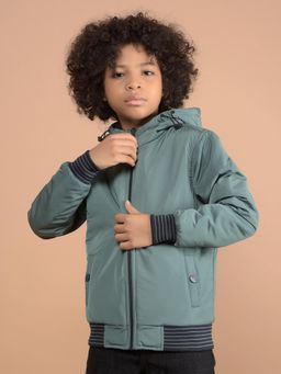 CRIMSOUNE CLUB - Boys Green Reversible Hooded Neck Quilted Jacket