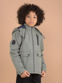 CRIMSOUNE CLUB - Boys Grey Hooded Neck Quilted Jacket