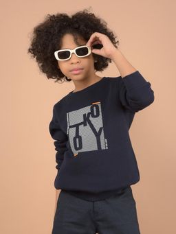 CRIMSOUNE CLUB - Boys Navy Blue Graphic Print Sweatshirt