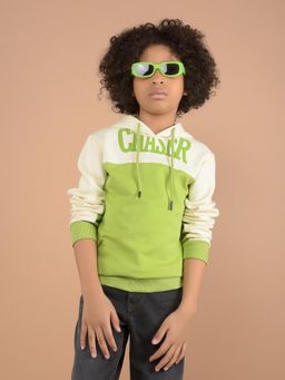 CRIMSOUNE CLUB - Boys Green Colour-Block Hoodie