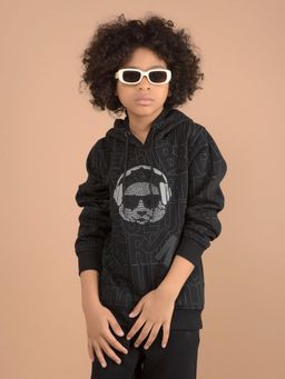 CRIMSOUNE CLUB - Boys Black Graphic Print Hoodie