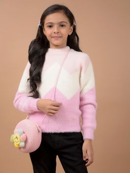 CRIMSOUNE CLUB - Girls Pink Colour-Block Sweater