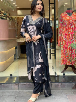 BLACK SCISSOR - Black Printed Kurta with Pant and Dupatta (Set of 3)