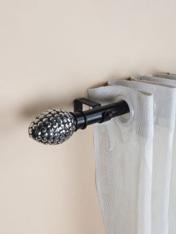 The Decor Mart - 84"-144" Metal Stud Finial Extendable Curtain Rod Black 19Mm (Hardware Included)