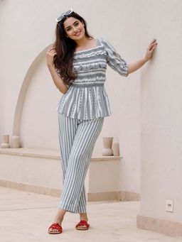 House of Fett - Ash Grey Pure Cotton Stripes Top