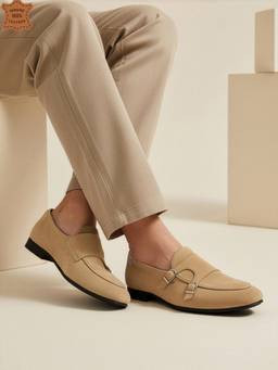 Carlton London - Men Premium Suede Double Monk-Strap Loafers - Beige