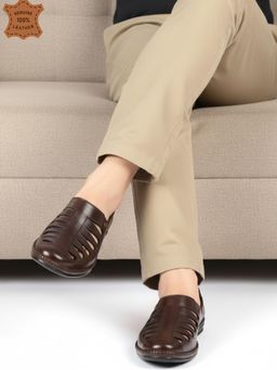 Carlton London - Premium Men's Genuine Leather Cut Sandals - Brown