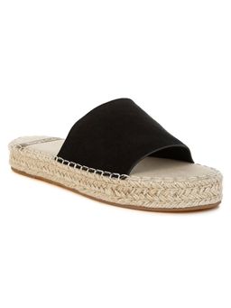 Rag & Co - Rag And Co Women Real Soft Leather Espadrille Flatforms Heels - Black