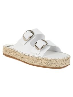 Rag & Co - Rag And Co Women Genuine Soft Leather Square Toe Espadrilles Heels - White