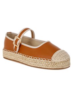 Rag & Co - Rag And Co Women Genuine Leather Mary Jane Espadrilles - Tan