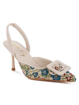 London Rag - Women's Embroidered Buckle Detail Stiletto Heels - Beige