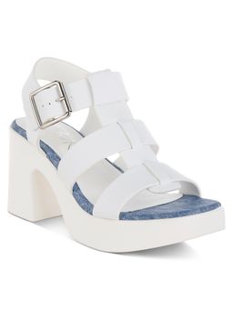 London Rag - Women's Chunky Pin Buckle Heels - White