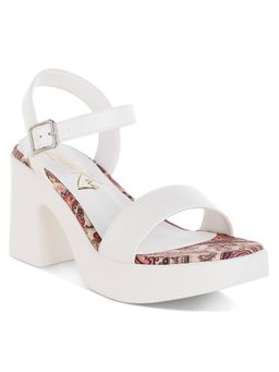 London Rag - Women's Faux Leather Pin Buckle Heels - White