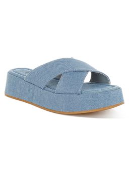 London Rag - Women's Denim Flatform Slip Ons Heels - Blue