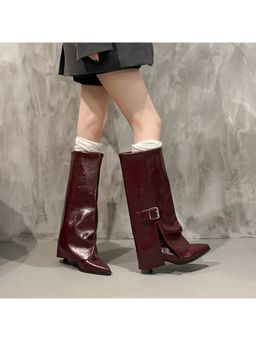 MISS MOSA BY AKANKSHA - Chloe Mid Calf Pointed Boots Wine