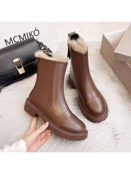 MISS MOSA BY AKANKSHA - Mindy Fur Ankle Chelsea Boots Brown