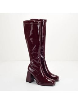 MISS MOSA BY AKANKSHA - Piera Knee High Block Leather Boots Wine