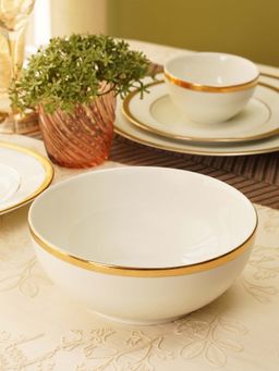 Pure Home + Living - White Gold Rim Ceramic Serving Bowl