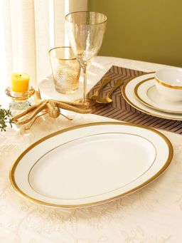 Pure Home + Living - White Gold Rim Ceramic Rice Platter