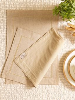 Pure Home + Living - Beige Linen Zari Embroidered Placemats (Set Of 2)