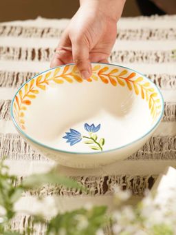 Pure Home + Living - White Hand Painted Serving Bowl