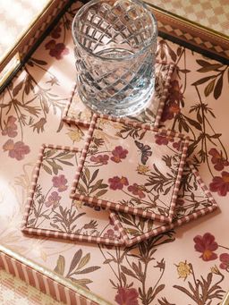 Pure Home + Living - Pink Printed Faux Leather Square Coasters (Set Of 4)