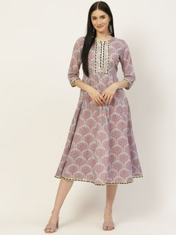Maaesa - Blue & White Floral Printed Anarkali Dress
