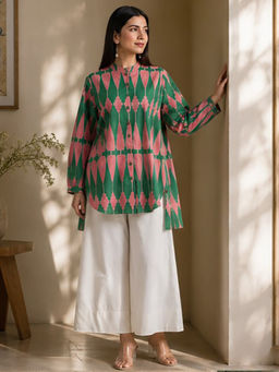 JAIPURRANG - Kilim Green and Pink Hand Printed Shirt