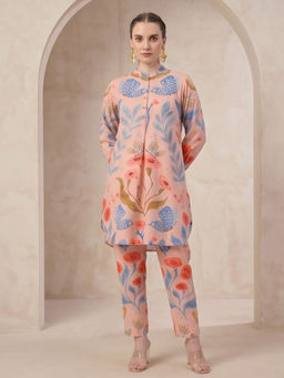 JAIPURRANG - Peach Digital Print Floral Cotton Linen Co-Ord (Set of 2)