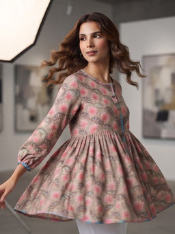 JAIPURRANG - Women Floral Printed Puff Sleeve Peplum Top