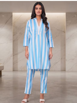 JAIPURRANG - Womens Blue Stripe Print Co-Ord Set