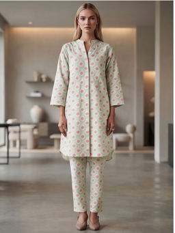 JAIPURRANG - Womens Off White Printed Co-Ord Set