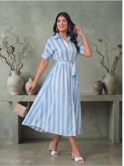 JAIPURRANG - Blue White Stripe Shirt Dress with Belt