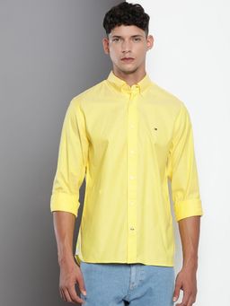 Tommy Hilfiger - Men Solid Cotton Yellow Shirt