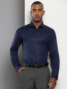 Tommy Hilfiger - Men Solid Cotton Navy Blue Shirt